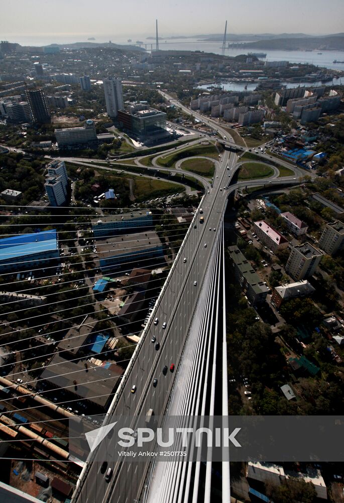Vladivostok and Zolotoi Rog Bay as seen from pylon of cable-stayed bridge