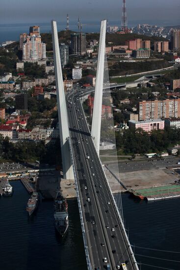 Vladivostok and Zolotoi Rog Bay as seen from pylon of cable-stayed bridge