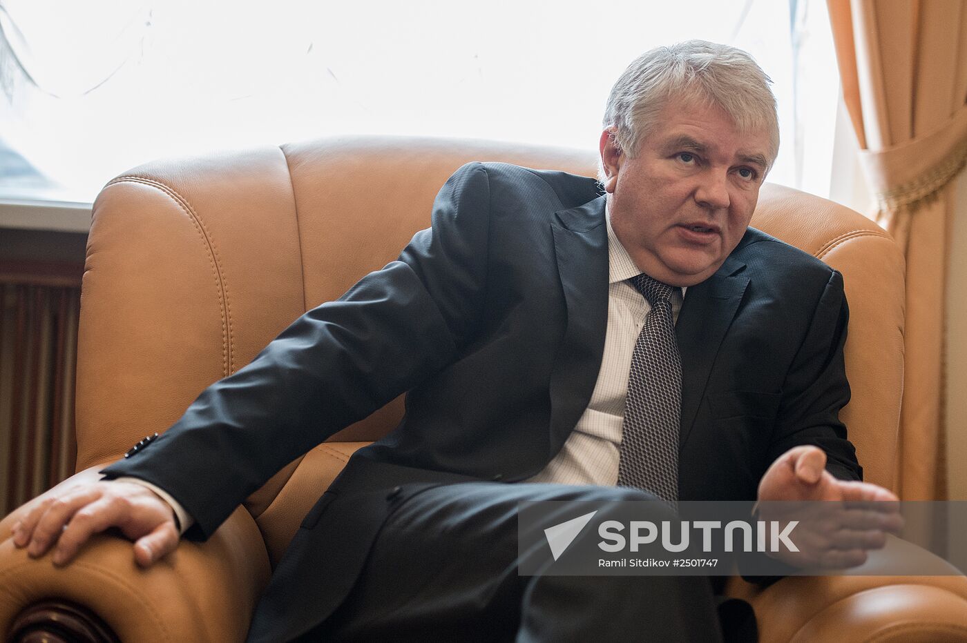 Russian Deputy Foreign Minister Alexei Meshkov gives interview in Moscow