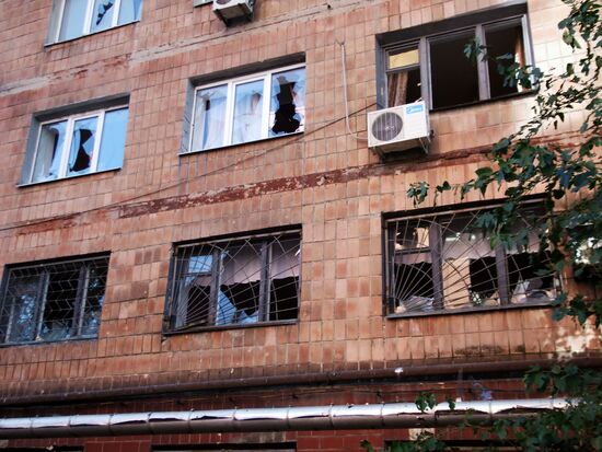 Aftermath of artillery bombardment by Ukrainian forces in Donetsk
