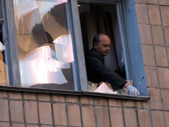 Aftermath of artillery bombardment by Ukrainian forces in Donetsk