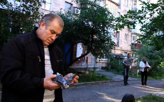 Aftermath of artillery bombardment by Ukrainian forces in Donetsk