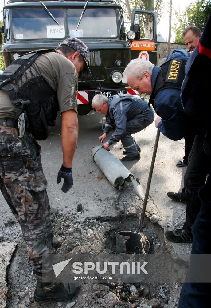 Aftermath of artillery shelling in Donetsk