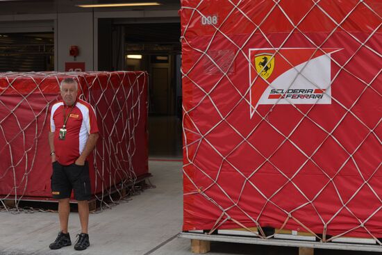 Unloading equipment at Sochi Autodrom race track