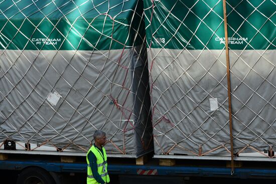 Unloading equipment at Sochi Autodrom race track