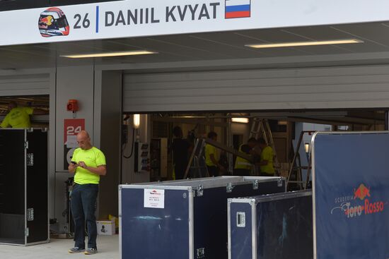 Unloading equipment at Sochi Autodrom race track
