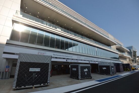 Unloading equipment at Sochi Autodrom race track