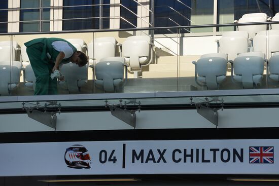 Unloading equipment at Sochi Autodrom race track