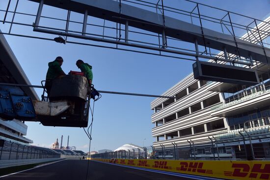 Unloading equipment at Sochi Autodrom race track