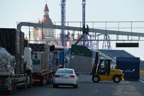 Unloading equipment at Sochi Autodrom race track