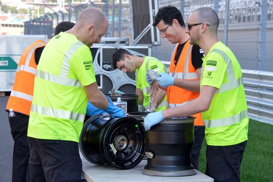 Unloading equipment at Sochi Autodrom race track