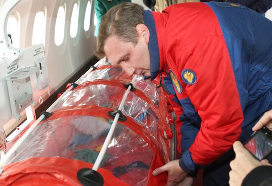 Presentation of aircraft equipped to transport Ebola patients