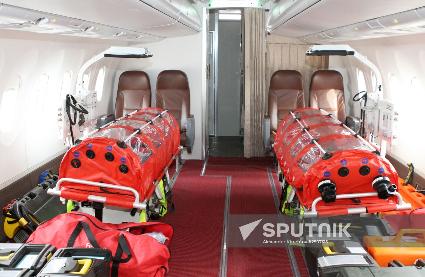 Presentation of aircraft equipped to transport Ebola patients