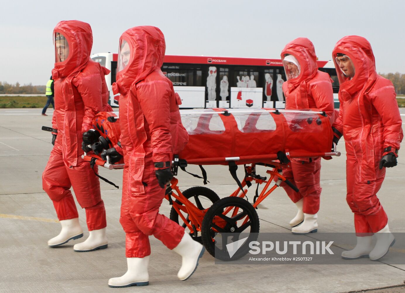 Presentation of aircraft equipped to transport Ebola patients