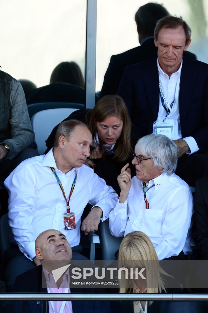 Vladimir Putin attends 2014 Formula 1 Russian Grand Prix