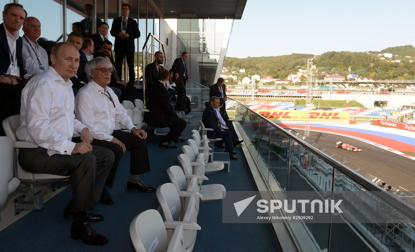 Vladimir Putin attends 2014 Formula 1 Russian Grand Prix