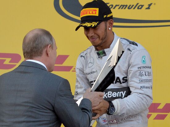Vladimir Putin attends 2014 Formula 1 Russian Grand Prix
