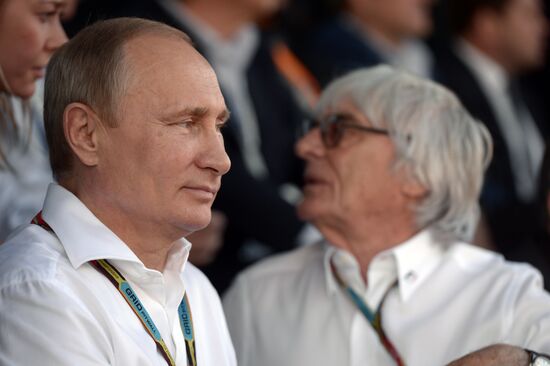 Vladimir Putin attends 2014 Formula 1 Russian Grand Prix