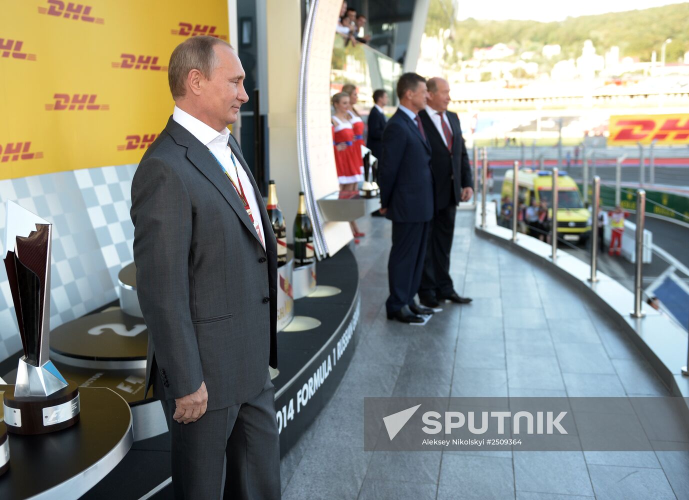 Vladimir Putin attends 2014 Formula 1 Russian Grand Prix