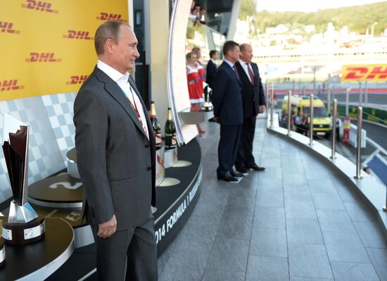 Vladimir Putin attends 2014 Formula 1 Russian Grand Prix