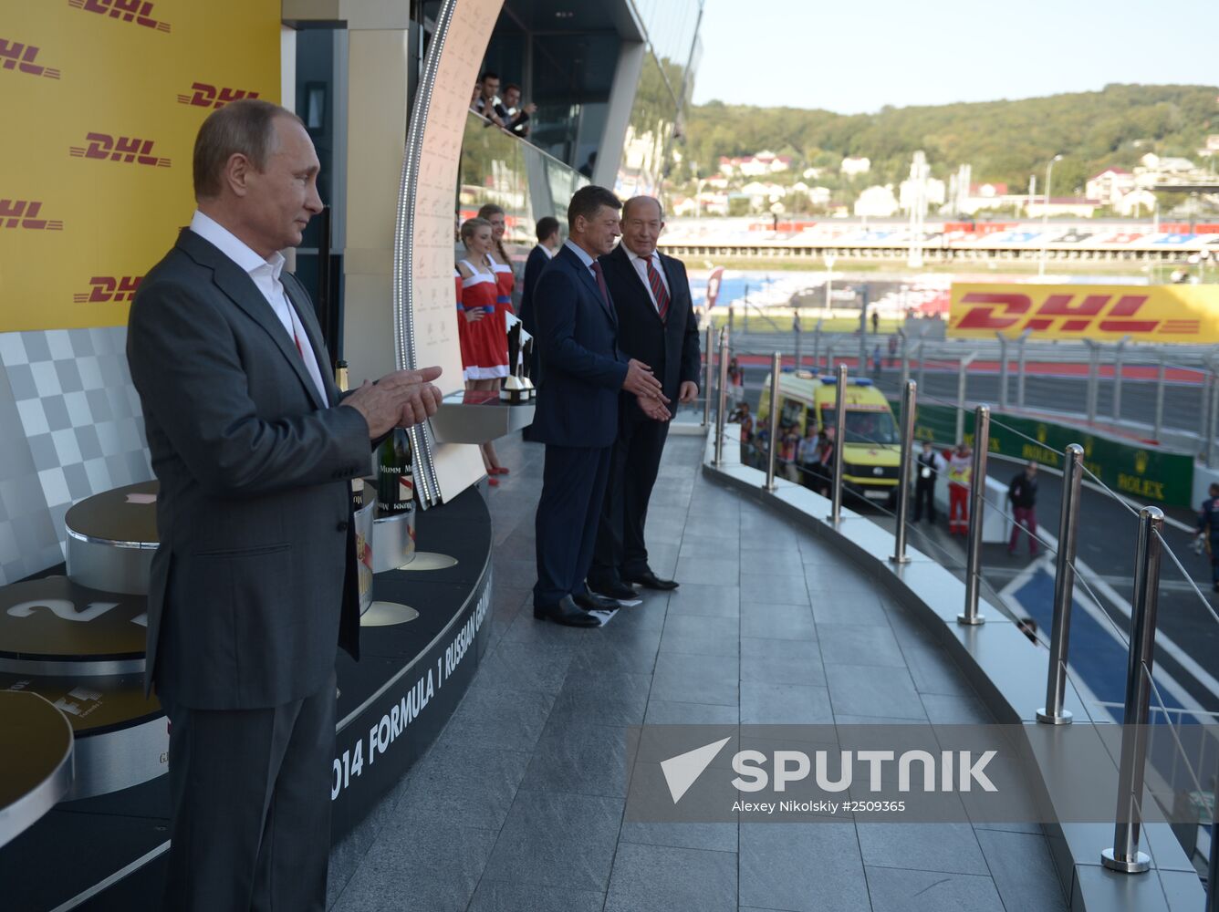 Vladimir Putin attends 2014 Formula 1 Russian Grand Prix