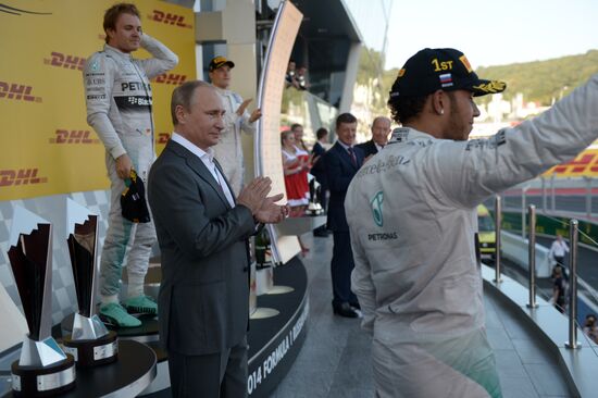 Vladimir Putin attends 2014 Formula 1 Russian Grand Prix