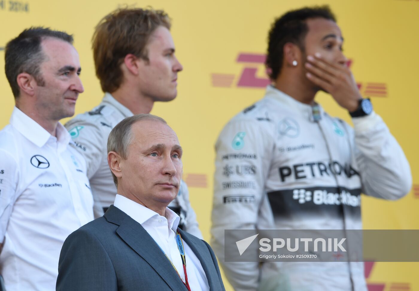 Vladimir Putin attends 2014 Formula 1 Russian Grand Prix