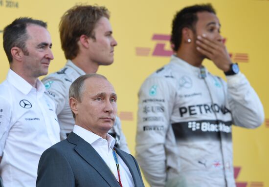 Vladimir Putin attends 2014 Formula 1 Russian Grand Prix