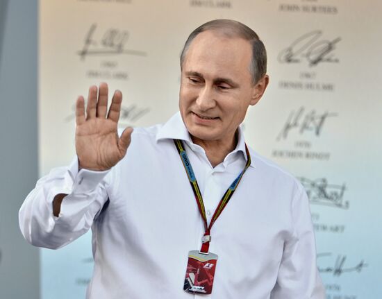 Vladimir Putin attends 2014 Formula 1 Russian Grand Prix