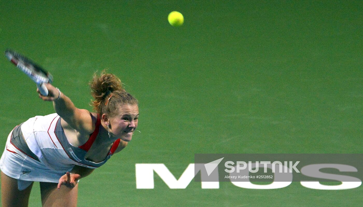 Katerina Siniakova (Czech Republic) in a women's singles semifinal match against Anastasia Pavlyuchenkova (Russia) at the 2014 Kremlin Cup. Location: Russia, Moscow. Author: Alexey Kudenko/Sputnik. Tennis. 2014 Kremlin Cup. Day Six