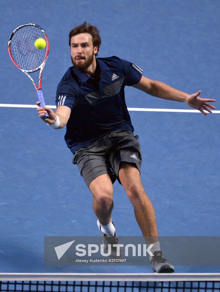 Ernests Gulbis of Latvia plays in Kremlin Cup men's singles semifinal against Roberto Bautista-Agut of Spain. Location: Russia, Moscow. Author: Alexey Kudenko/Sputnik. Tennis. 2014 Kremlin Cup. Day Six