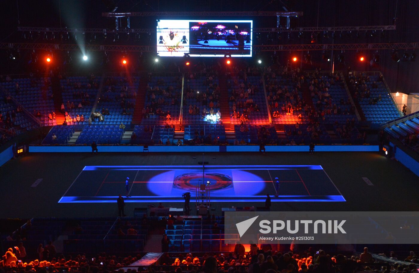The tenis court prior to the women's singles semifinal between Lucie Šafářová of the Czech Republic and Irina Camelia Begu of Romania at the 2014 Kremlin Cup. Location: Russia, Moscow. Author: Alexey Kudenko/Sputnik. Tennis. 2014 Kremlin Cup. Day Six