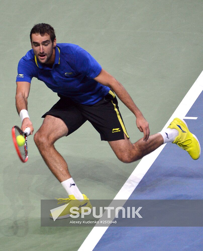 Marin Čilić of Croatia plays in a Kremlin Cup men's singles semifinal against Mikhail Kukushkin of Kazakhstan. Location: Russia, Moscow. Author: Alexey Kudenko/Sputnik. Tennis. 2014 Kremlin Cup. Day Six