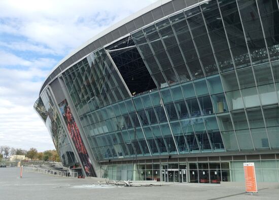 The Donbass Arena damaged by shelling