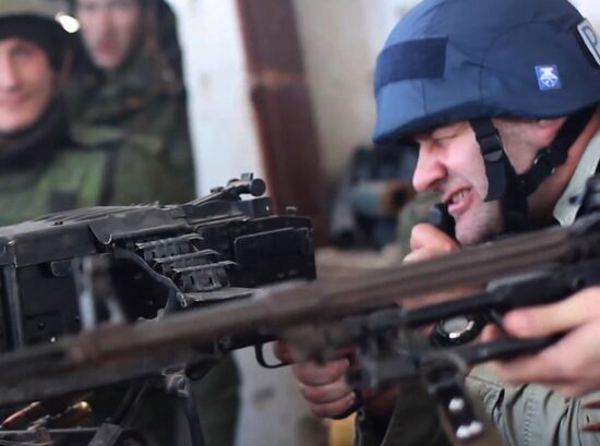 Actor Mikhail Porechenkov visits rebel positions at Donetsk airport