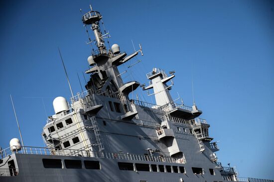 Vladivostok amphibious assault ship of the French Mistral class in the docks of SNX France