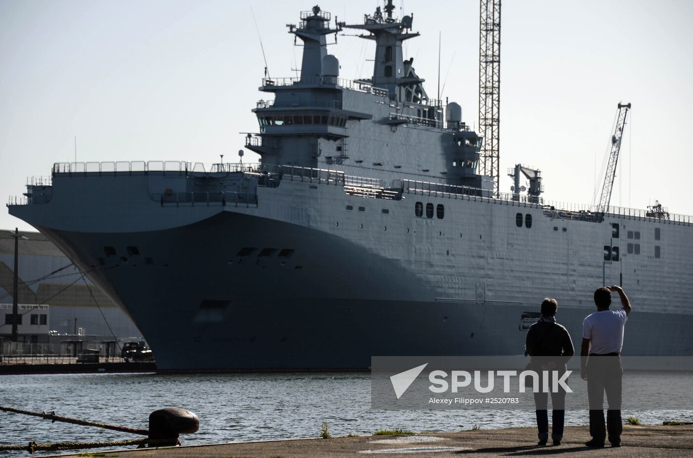 Vladivostok amphibious assault ship of the French Mistral class in the docks of SNX France