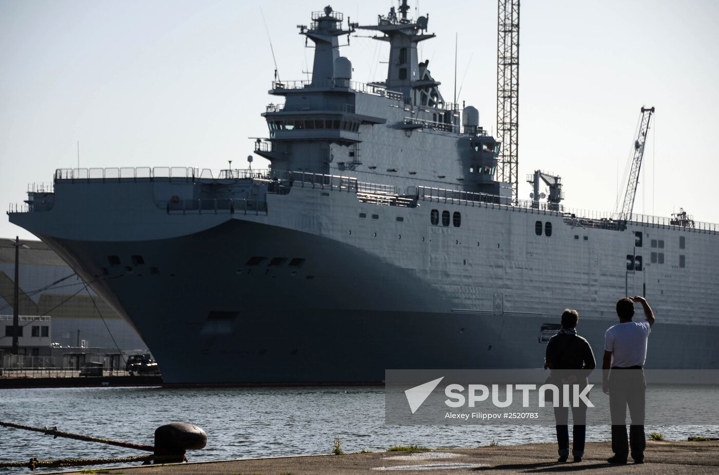 Vladivostok amphibious assault ship of the French Mistral class in the docks of SNX France