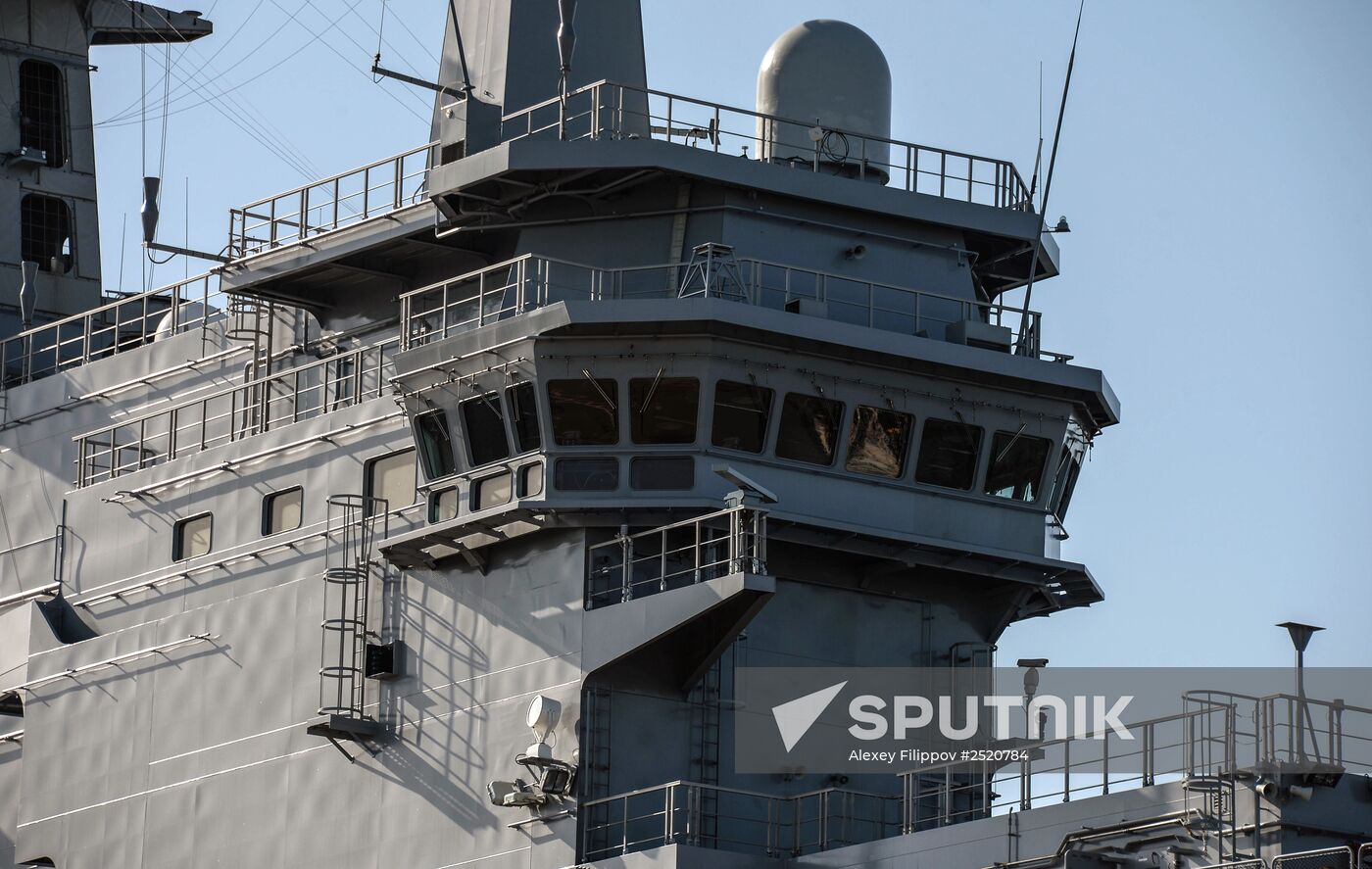 Vladivostok amphibious assault ship of the French Mistral class in the docks of SNX France