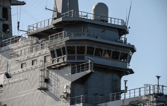 Vladivostok amphibious assault ship of the French Mistral class in the docks of SNX France