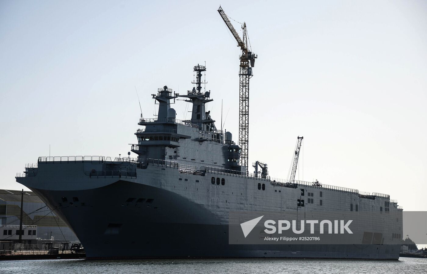 Vladivostok amphibious assault ship of the French Mistral class in the docks of SNX France