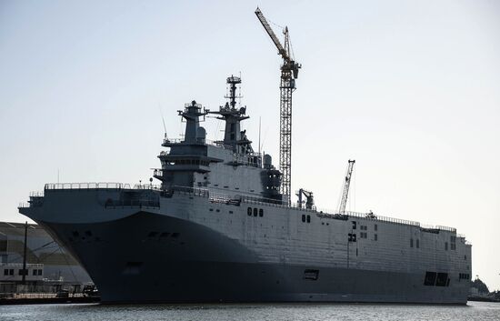 Vladivostok amphibious assault ship of the French Mistral class in the docks of SNX France