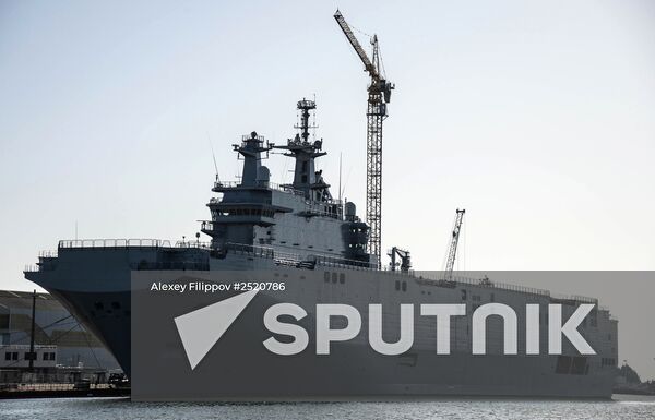 Vladivostok amphibious assault ship of the French Mistral class in the docks of SNX France