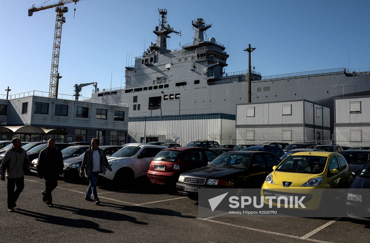 Vladivostok amphibious assault ship of the French Mistral class in the docks of SNX France