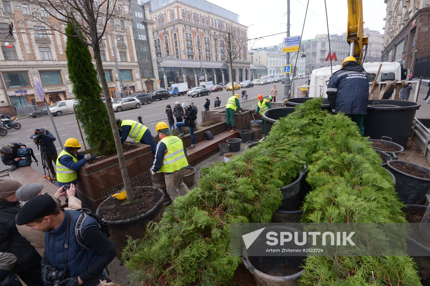 Seasonal replacement of trees in Tverskaya Street