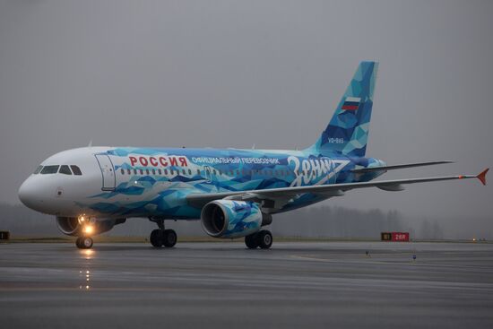 Presentation of new livery airplane for FC Zenit
