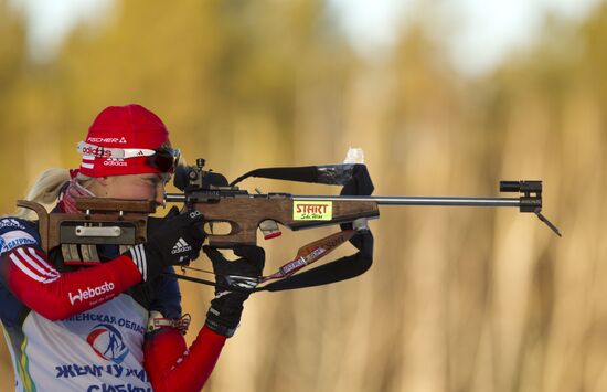 Russian national women's biathlon team holds training session