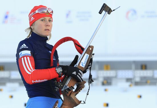 Russian national women's biathlon team holds training session