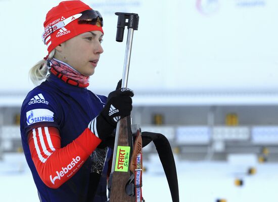 Russian national women's biathlon team holds training session