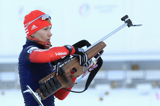 Russian national women's biathlon team holds training session